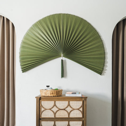 Moss Green Bamboo Folding Fan Wall Decor