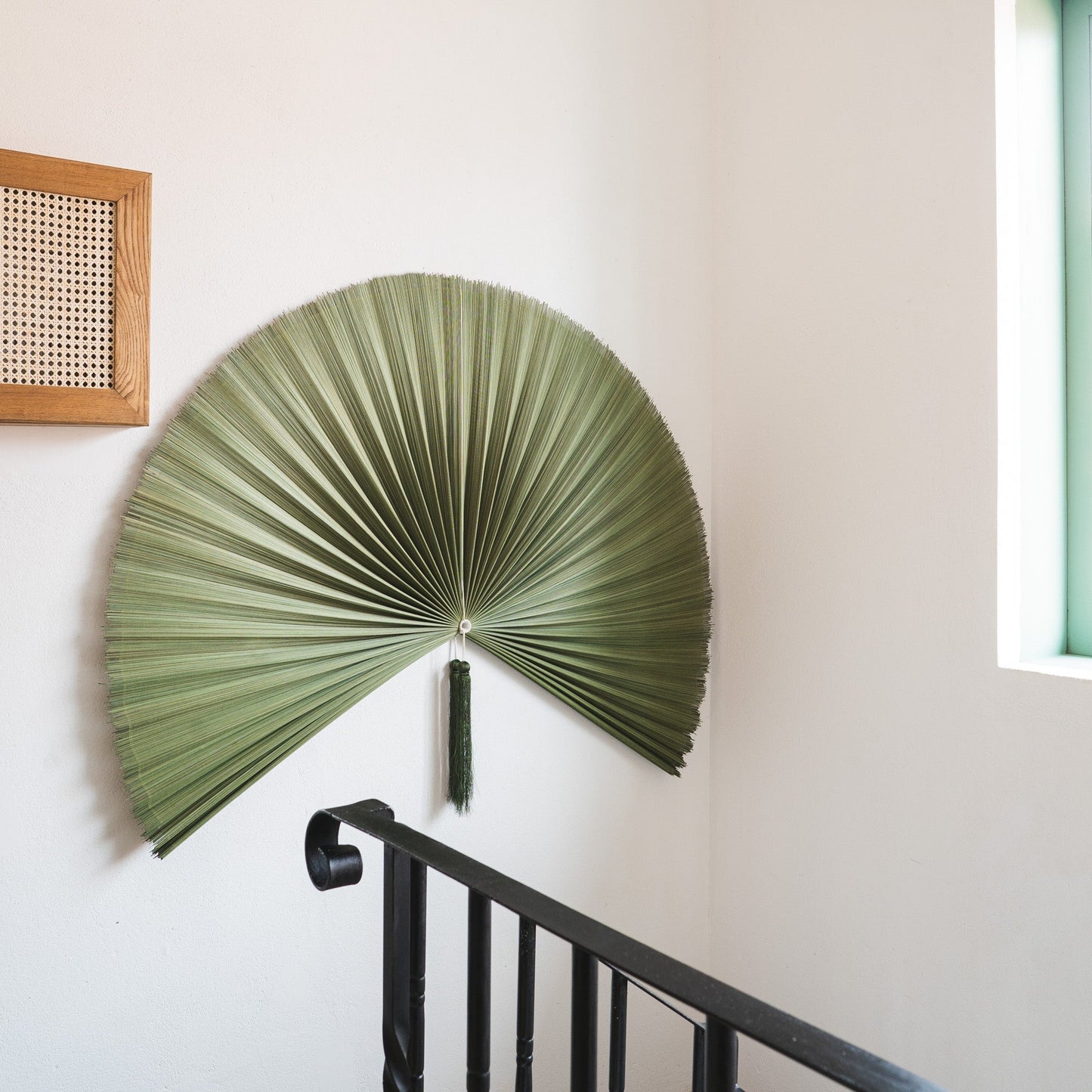 Moss Green Bamboo Folding Fan Wall Decor