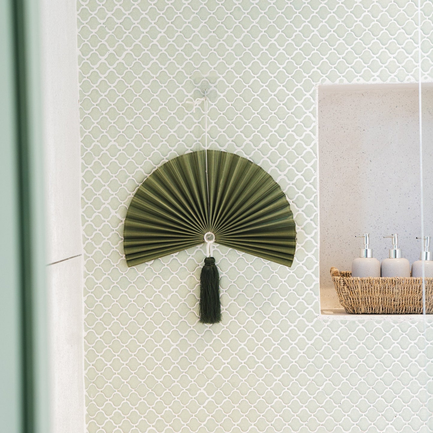 Moss Green Bamboo Folding Fan Wall Decor