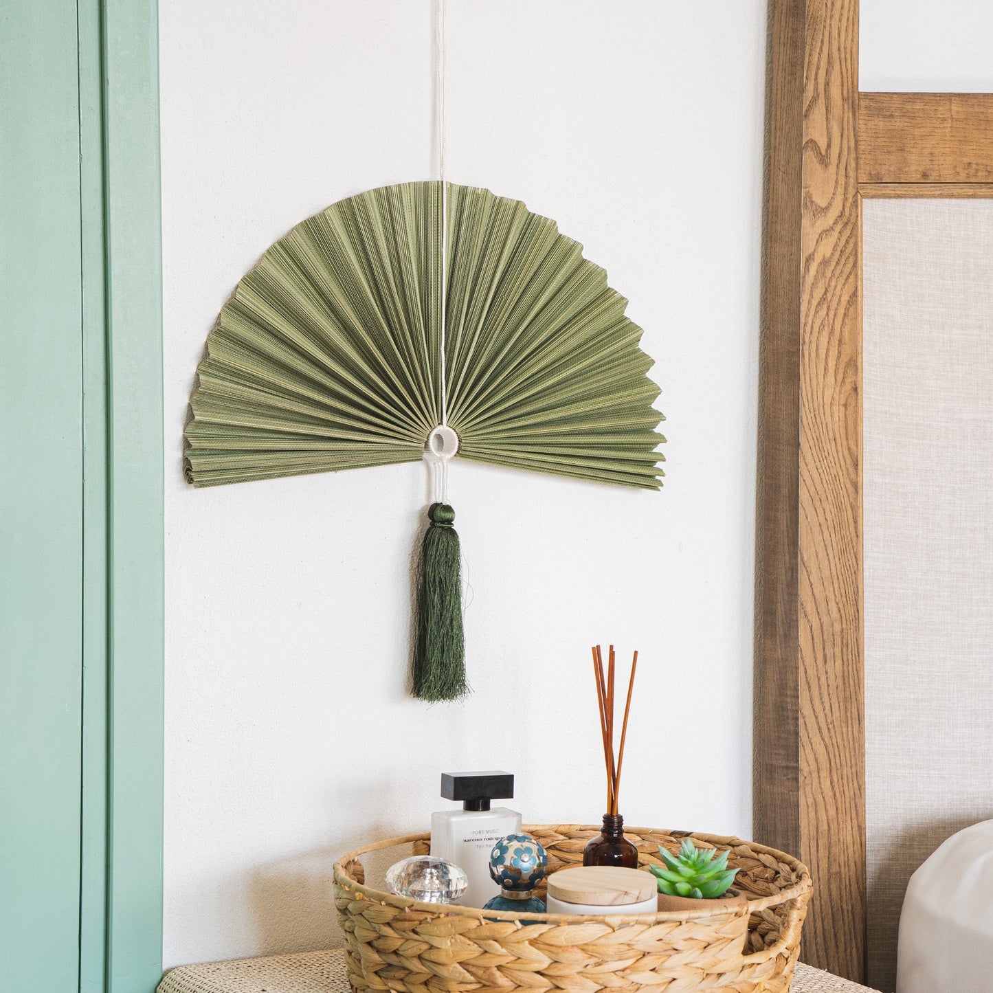 Moss Green Bamboo Folding Fan Wall Decor