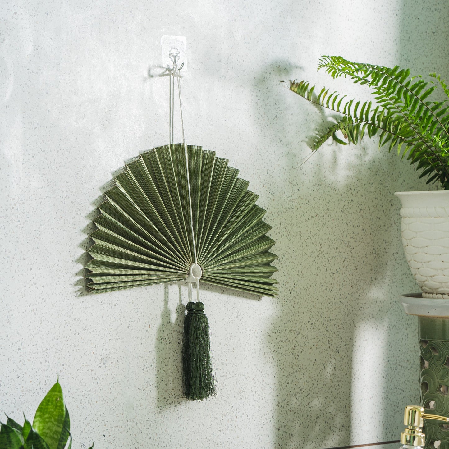 Moss Green Bamboo Folding Fan Wall Decor