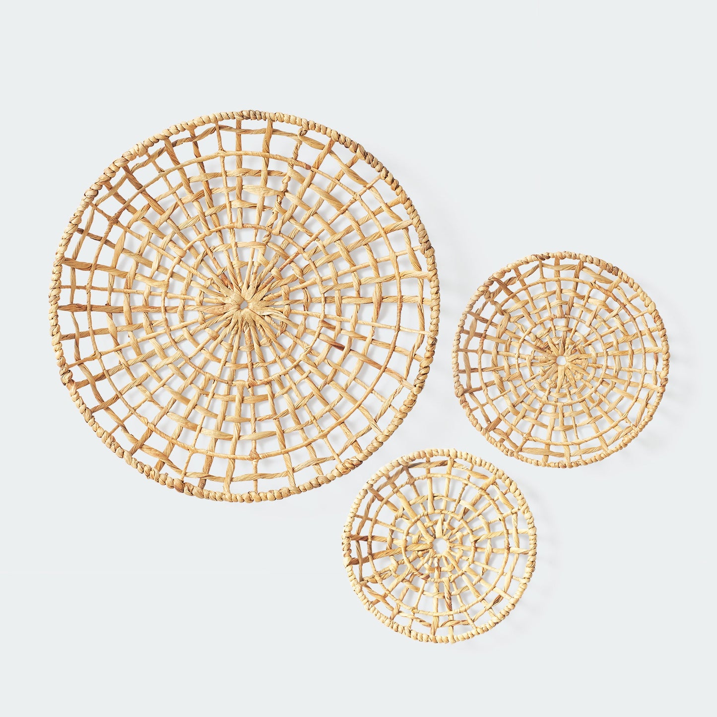 Set of 3 Large Open Weave Water Hyacinth Wall Decor