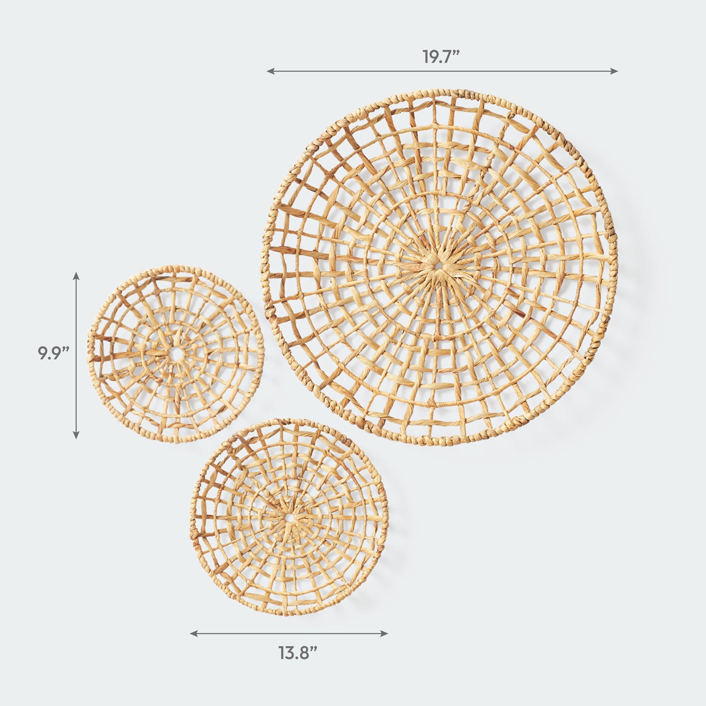 Set of 3 Large Open Weave Water Hyacinth Wall Decor