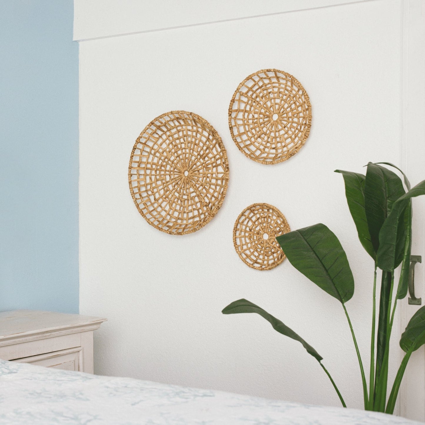 Set of 3 Large Open Weave Water Hyacinth Wall Decor