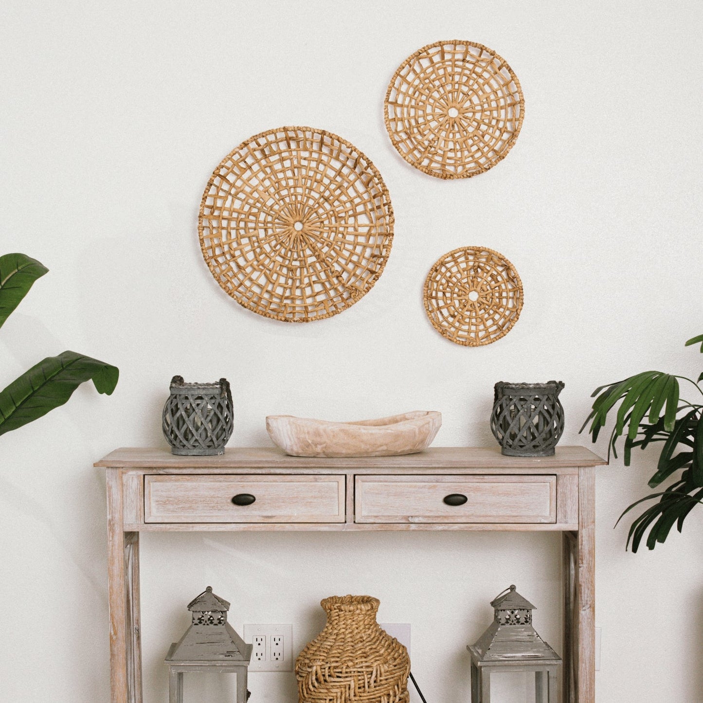 Set of 3 Large Open Weave Water Hyacinth Wall Decor