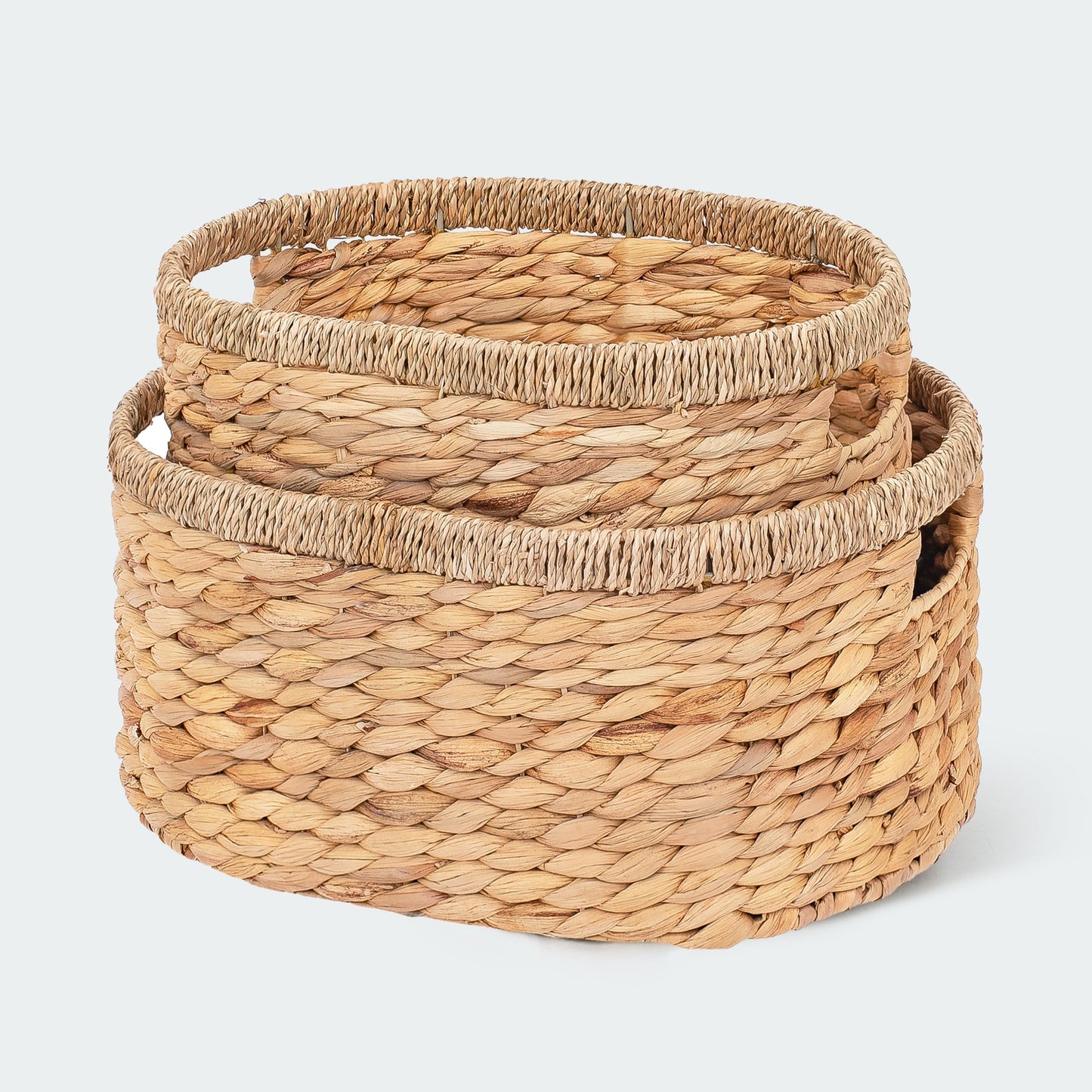 Oval Water Hyacinth Baskets with Handles, Set of 2