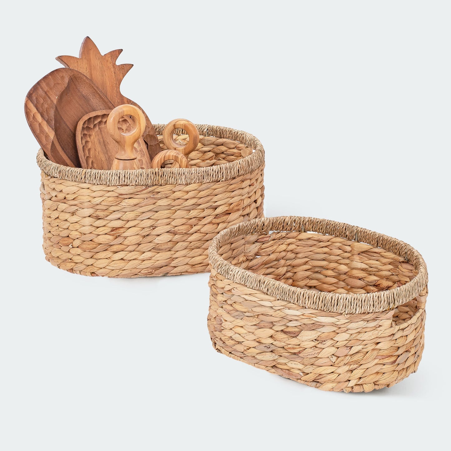 Oval Water Hyacinth Baskets with Handles, Set of 2