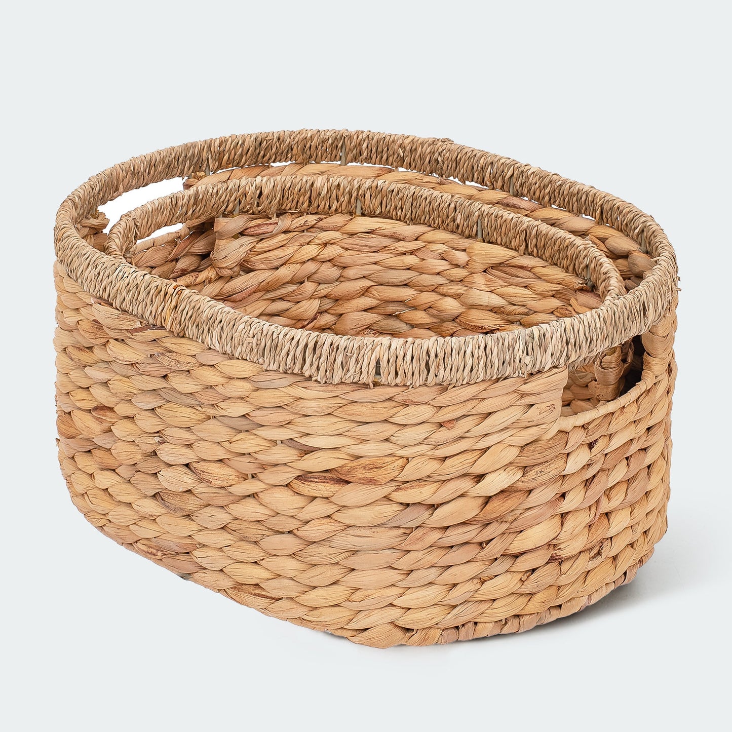 Oval Water Hyacinth Baskets with Handles, Set of 2