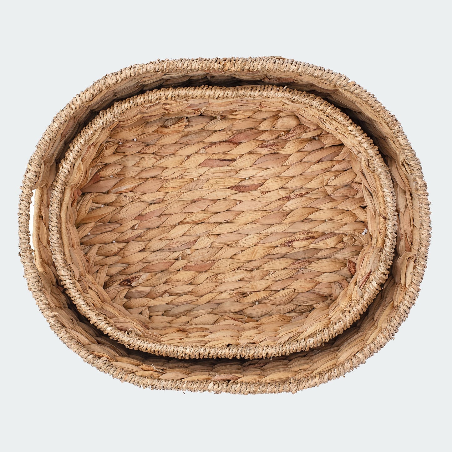 Oval Water Hyacinth Baskets with Handles, Set of 2