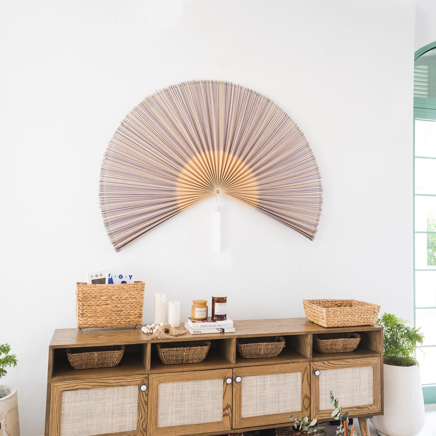 Purple Bamboo Folding Fan Wall Decor
