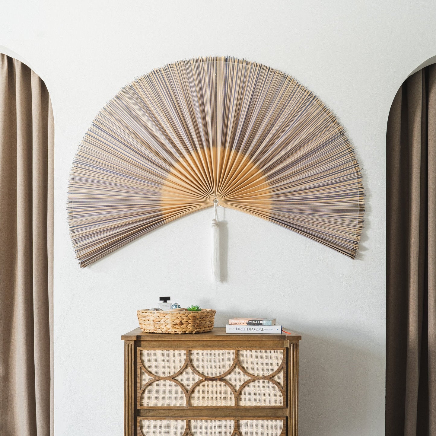 Purple Bamboo Folding Fan Wall Decor