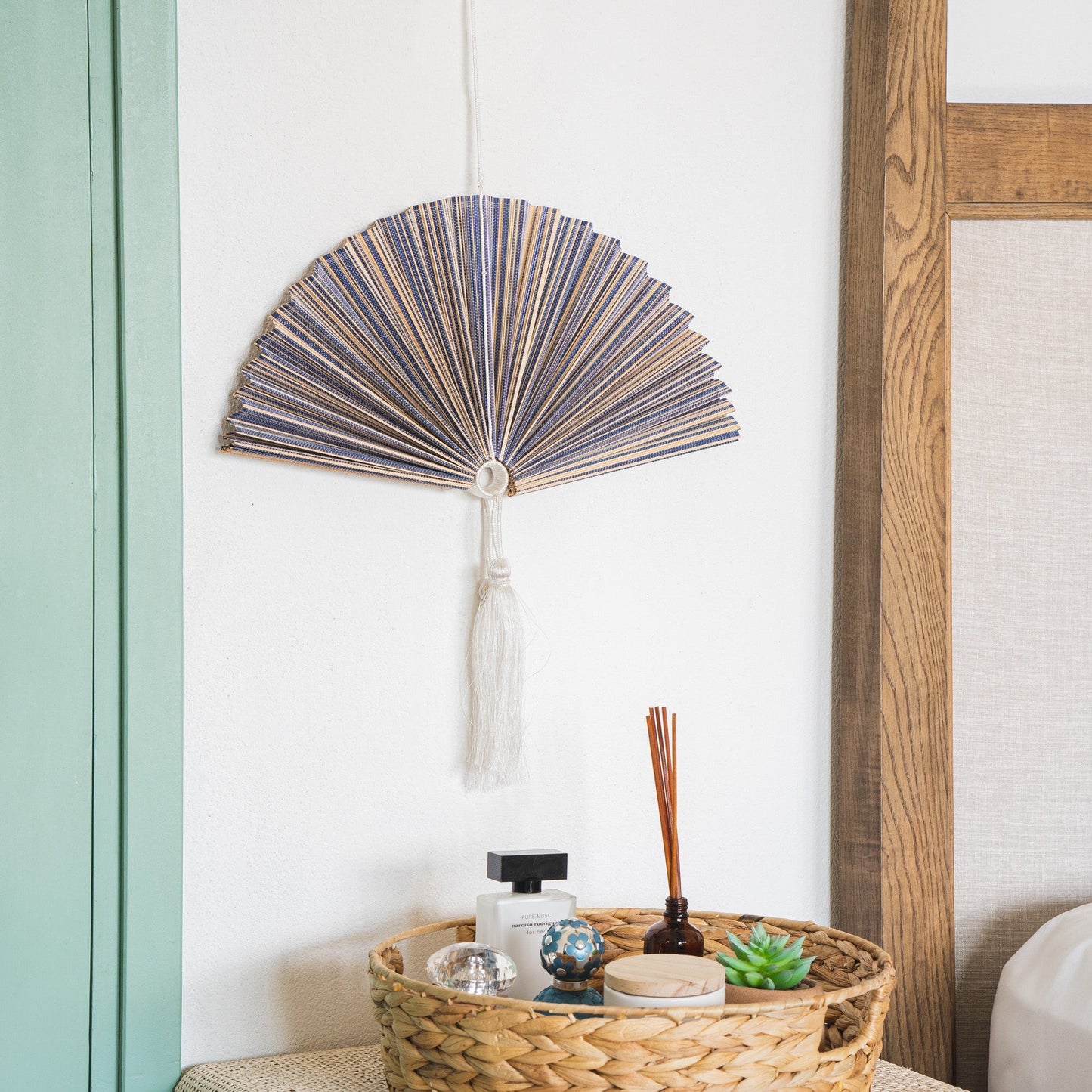 Purple Bamboo Folding Fan Wall Decor