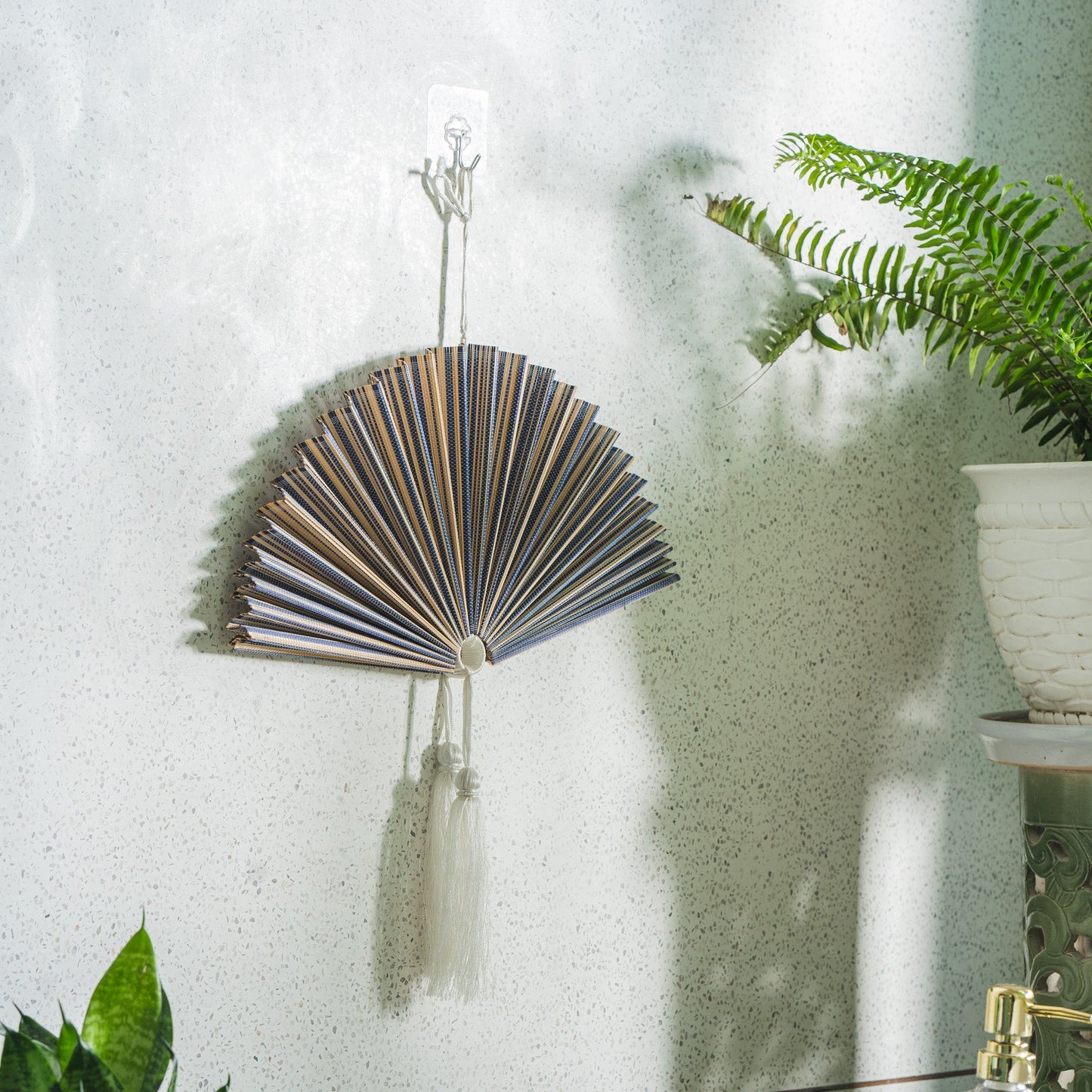 Purple Bamboo Folding Fan Wall Decor