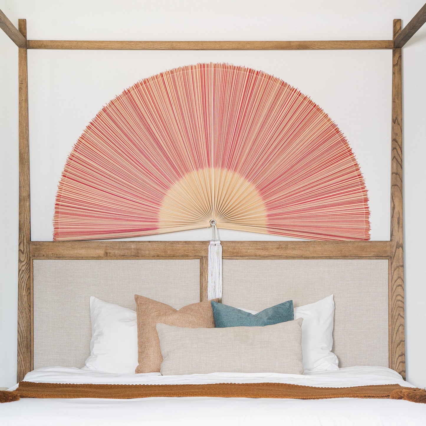 Red and Brown Bamboo Folding Fan Wall Decor