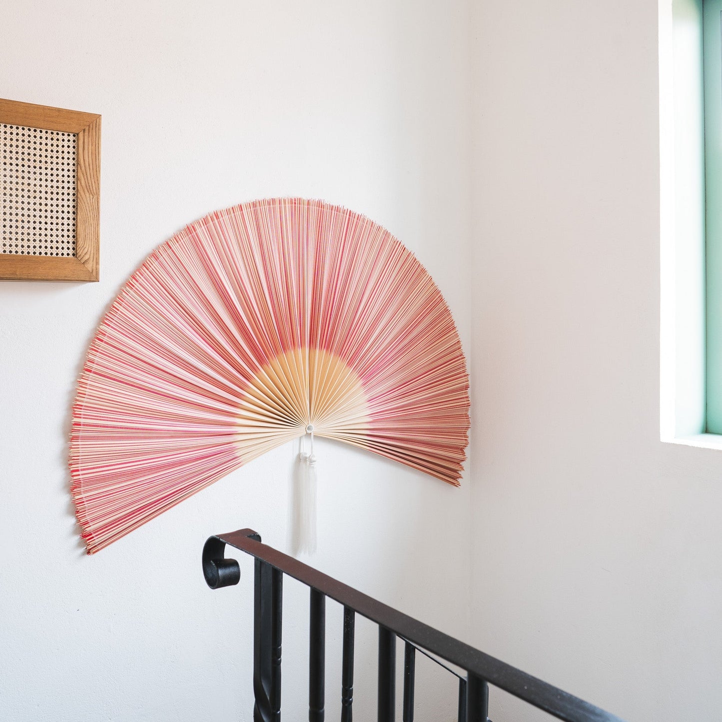 Red and Brown Bamboo Folding Fan Wall Decor