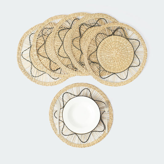 Black Sun Round Wicker Placemats Set of 6