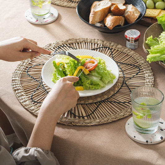 Black Sun Round Wicker Placemats Set of 6