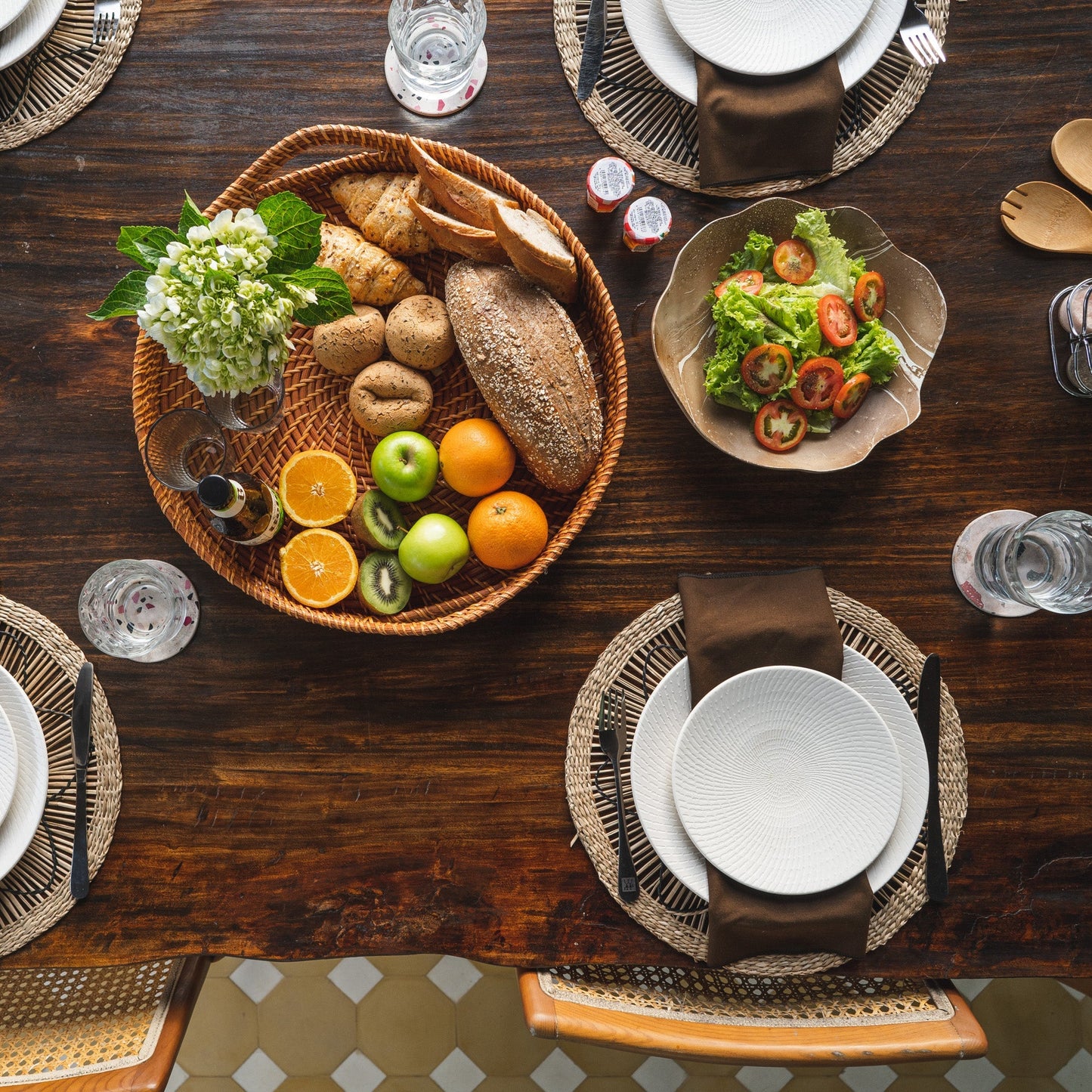 Black Sun Round Wicker Placemats Set of 6