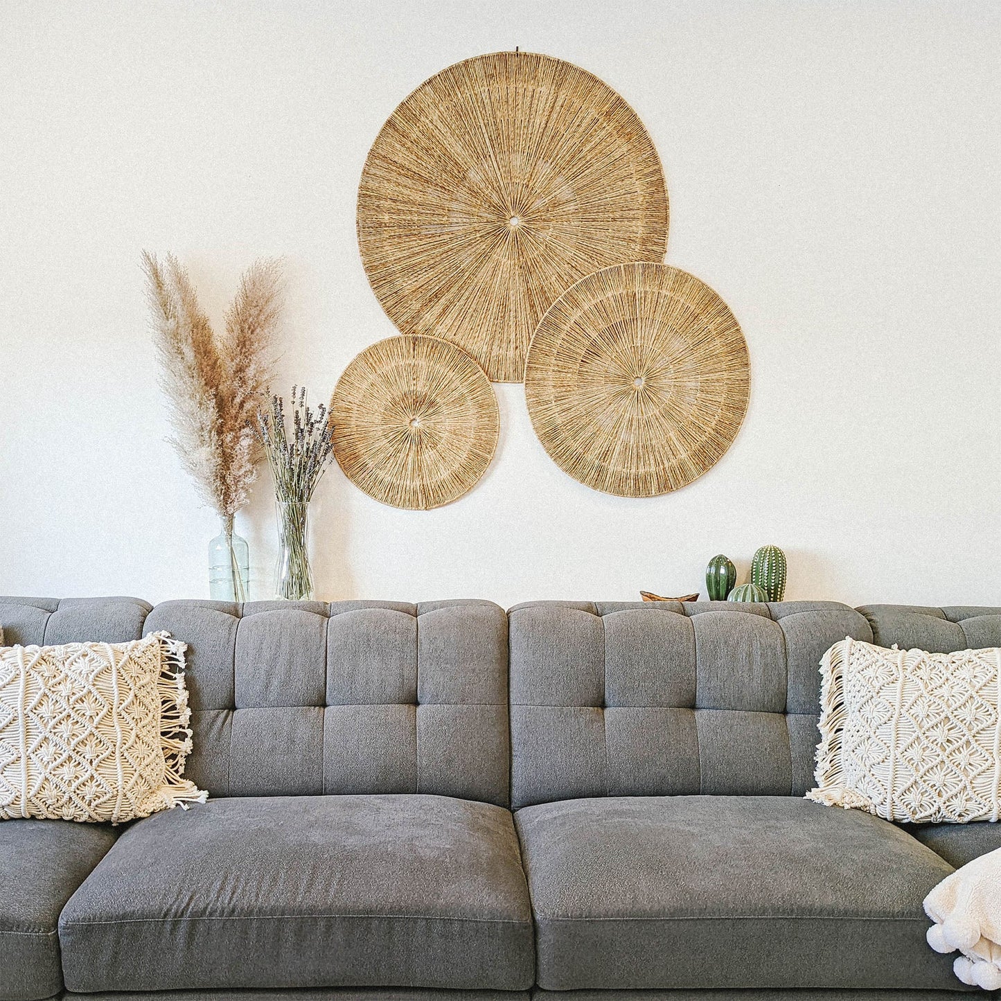Sunburst Round Jute Wall Basket Decor Set