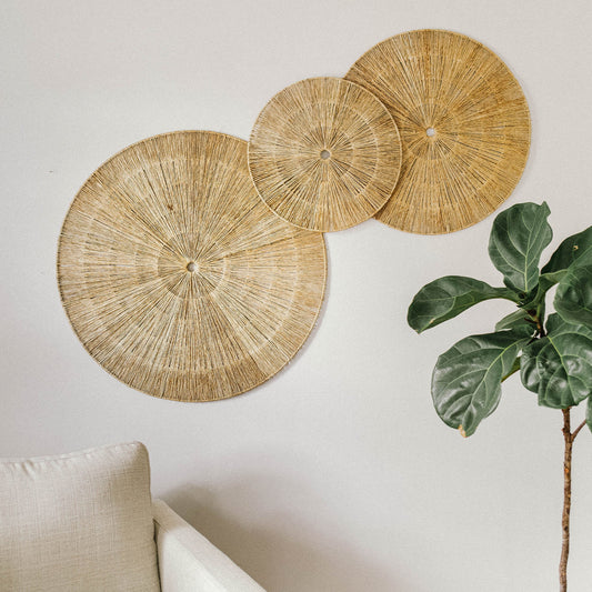 Sunburst Round Jute Wall Basket Decor Set