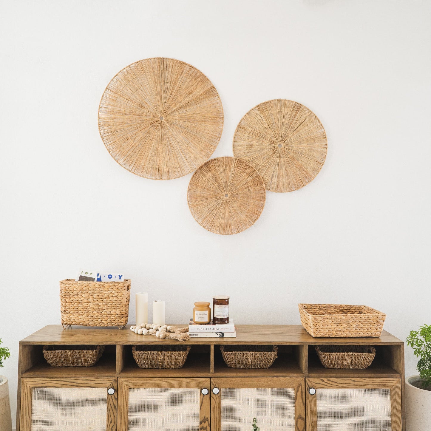 Sunburst Round Jute Wall Basket Decor Set