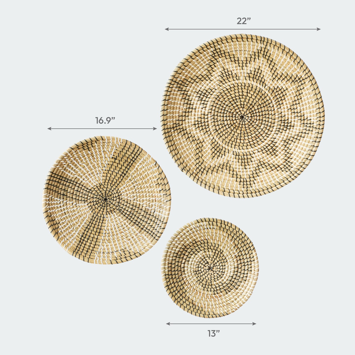 Minimalist Natural Woven Seagrass Wall Basket Decor, Extra Large Set
