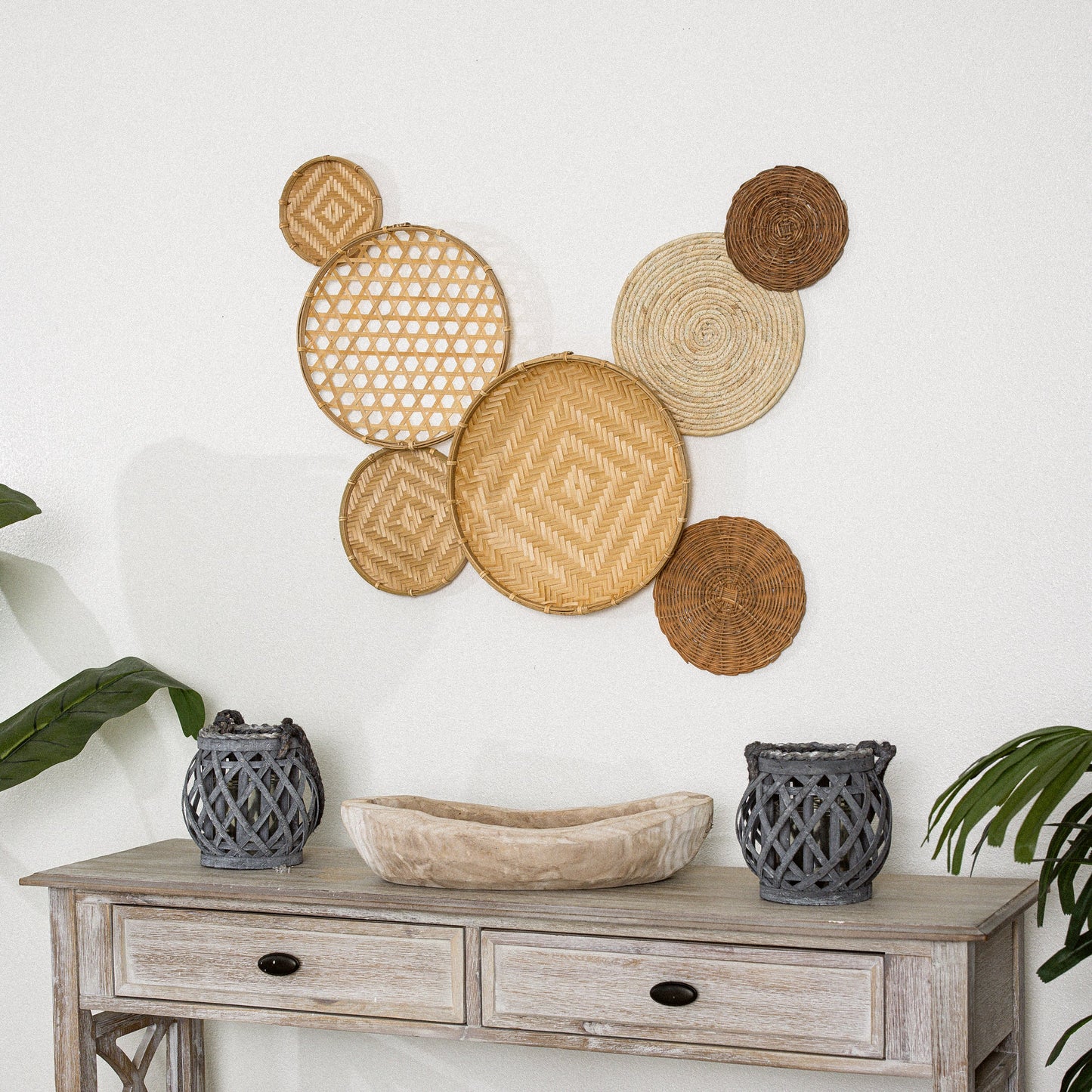 Textural Contrast Circular Wall Basket Set of 7