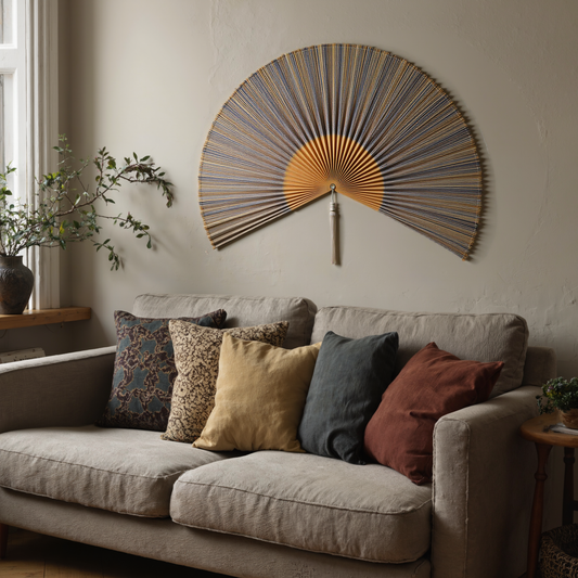 Purple Bamboo Folding Fan Wall Decor